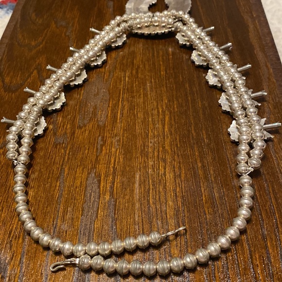 Navajo Petite Point Turquoise Squash Blossom Necklace - Picture 7 of 7